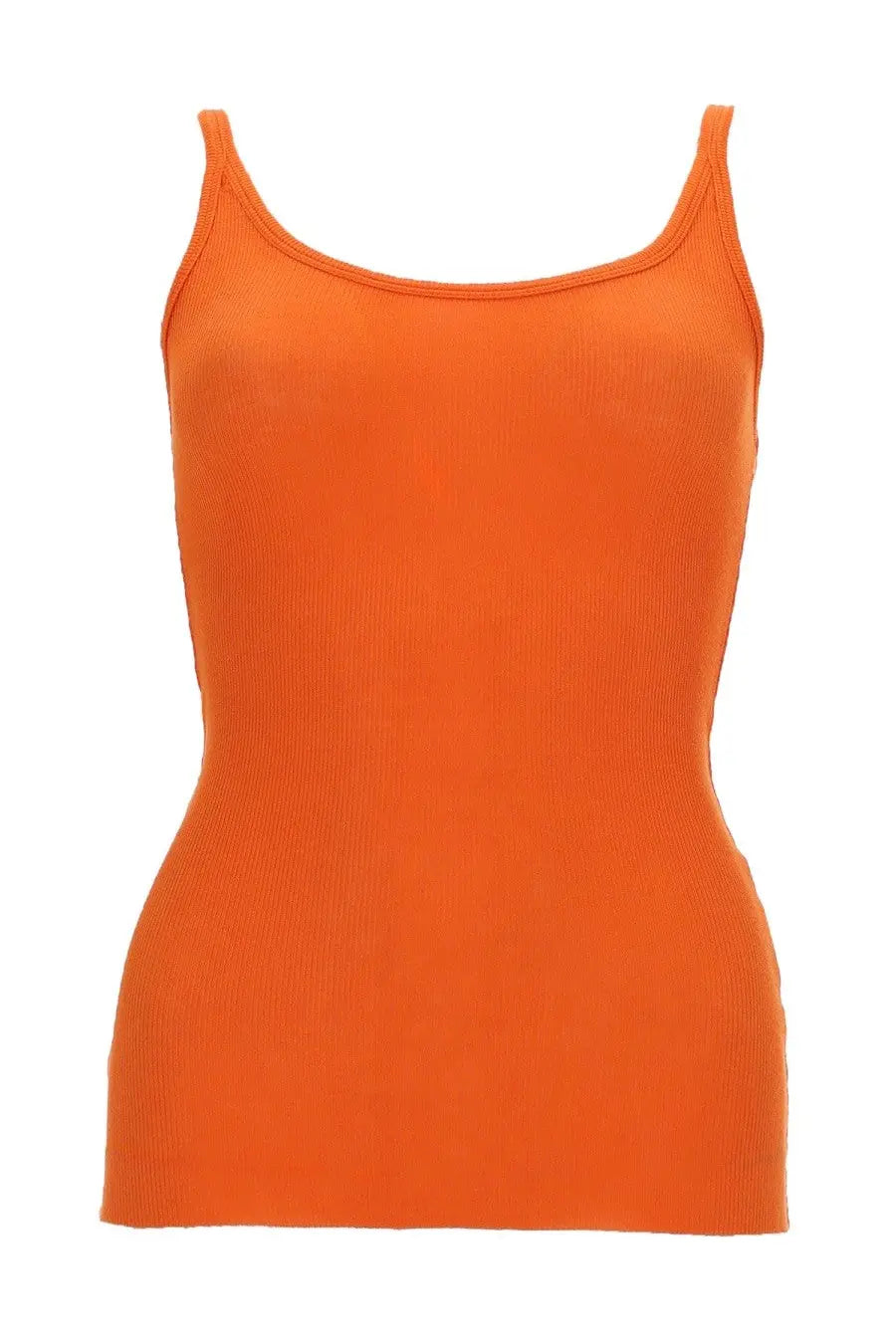 Msgm women’s tank top in viscosa orange featuring a vibrant ribbed knit texture with thin straps and a rounded neckline