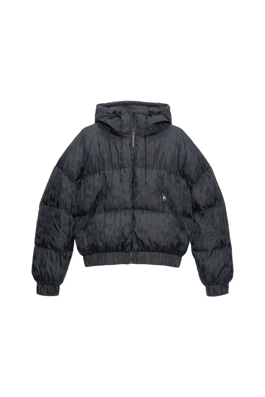 Msgm women’s themwave black padded down jacket featuring a subtle textured pattern and a hood
