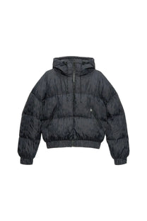Msgm women’s themwave black padded down jacket featuring a subtle textured pattern and a hood