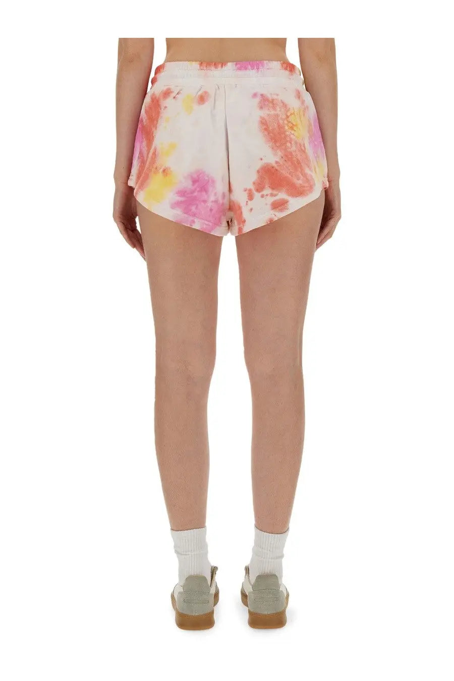 Msgm women’s tie dye bermuda shorts multicolor with pastel colors soft flowing fabric and elastic waistband