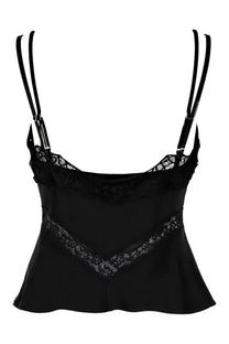 Msgm women’s black satin camisole with black lace trim and thin adjustable straps