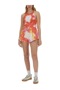 Msgm women’s tie dye tank top in vibrant orange pink and white with a drawstring waistband for casual wear