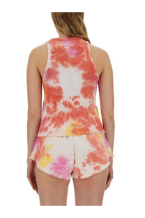 Msgm women’s tie dye multicolor vibrant coral pink yellow and white tank top and matching shorts set