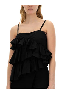 Msgm women’s black ruffled camisole top with thin straps made from lightweight fabric for stylish casual wear