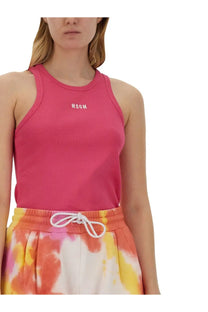 Msgh women’s vibrant pink ribbed racerback tank top with subtle white mschf logo embroidered on chest
