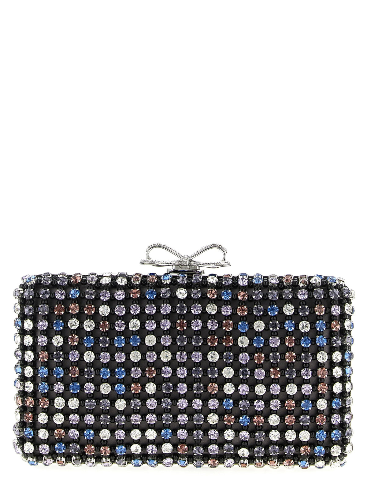self-portrait Multi Crystal Chainmail Clutch Gold