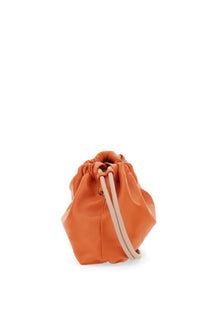 Orange leather drawstring bag with beige straps from N°21 women’s bag Eva orange collection