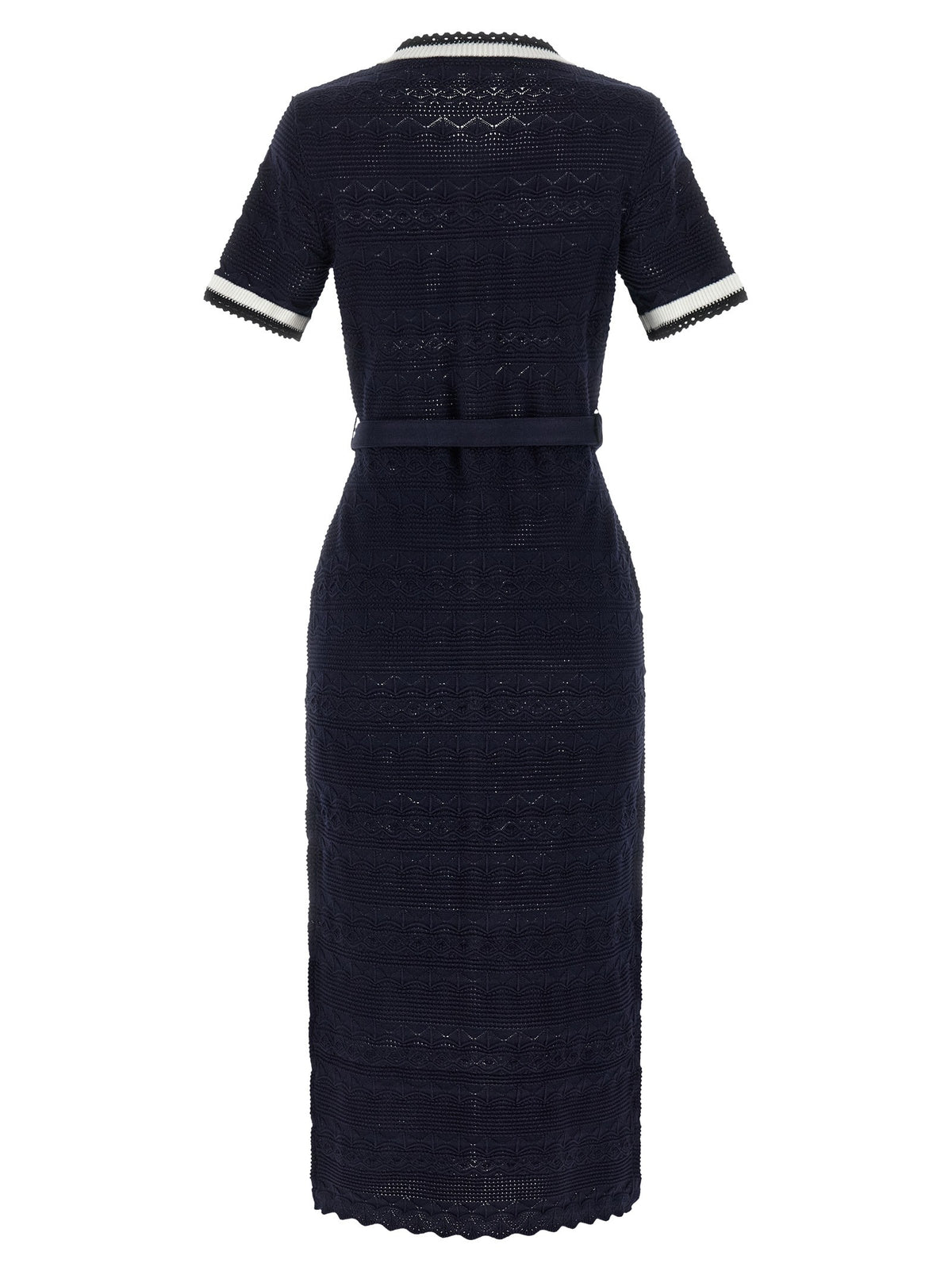 self-portrait Navy Pointelle Knit Midi Dress Blue, view 2