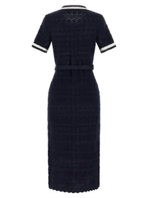 self-portrait Navy Pointelle Knit Midi Dress Blue, view 2