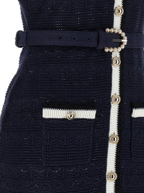 self-portrait Navy Pointelle Knit Midi Dress Blue, view 4
