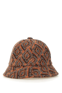 Needles men’s bucket hat in brown and black geometric pattern with woven texture and orange accents