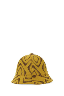 Yellow needles men’s bucket hat with bold dark brown abstract geometric pattern and durable fabric for casual wear