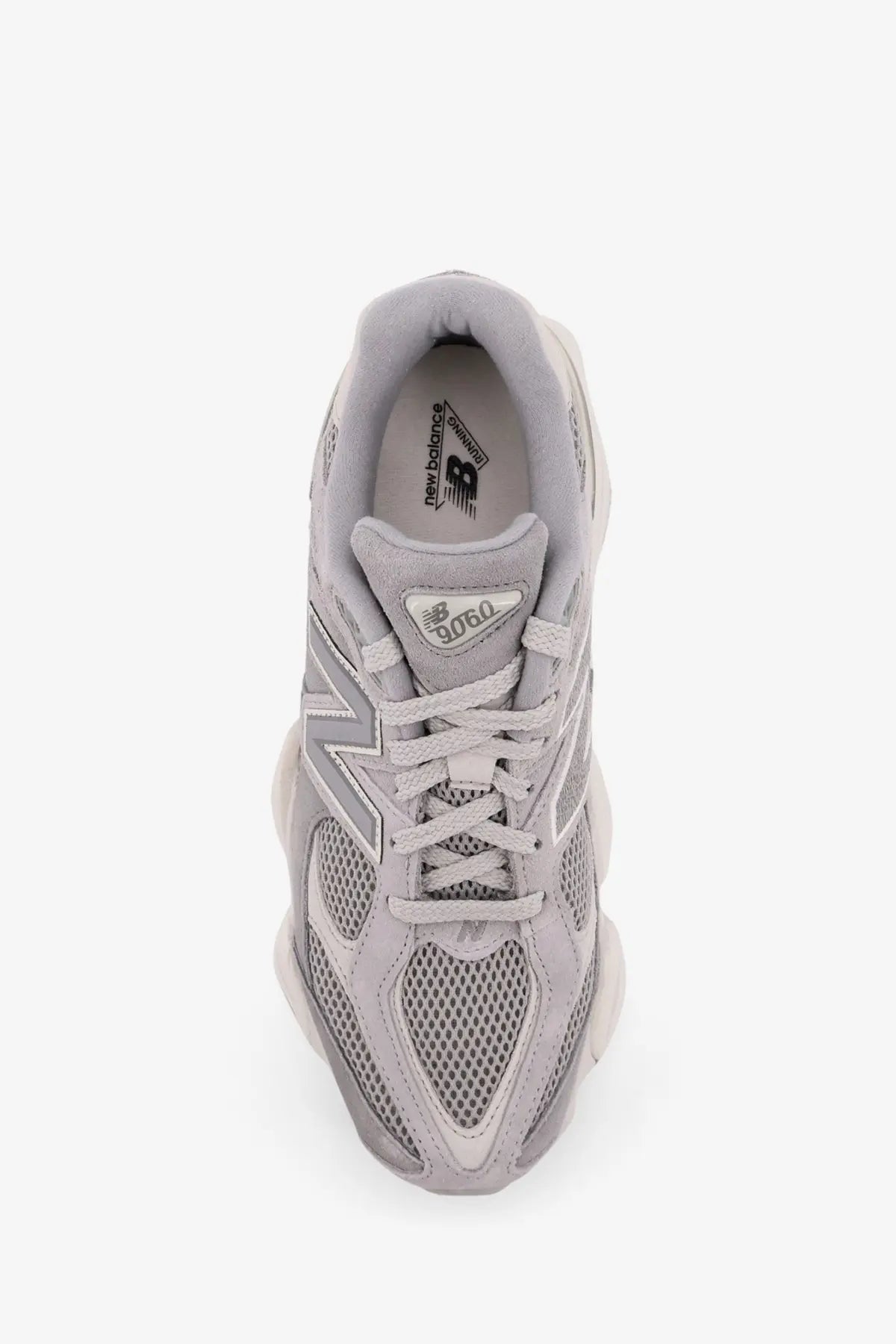 New Balance men’s low top grey sneakers with mesh and synthetic overlays and a chunky midsole