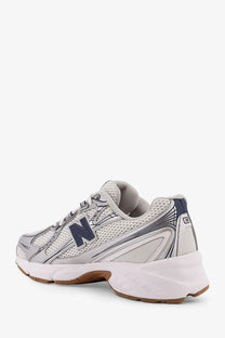 New Balance men’s mesh low top sneakers grey with silver and navy mesh upper white midsole and gum rubber outsole