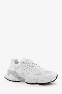 New balance men’s mesh sneakers white with chunky layered sole and subtle gray accents in white mesh material