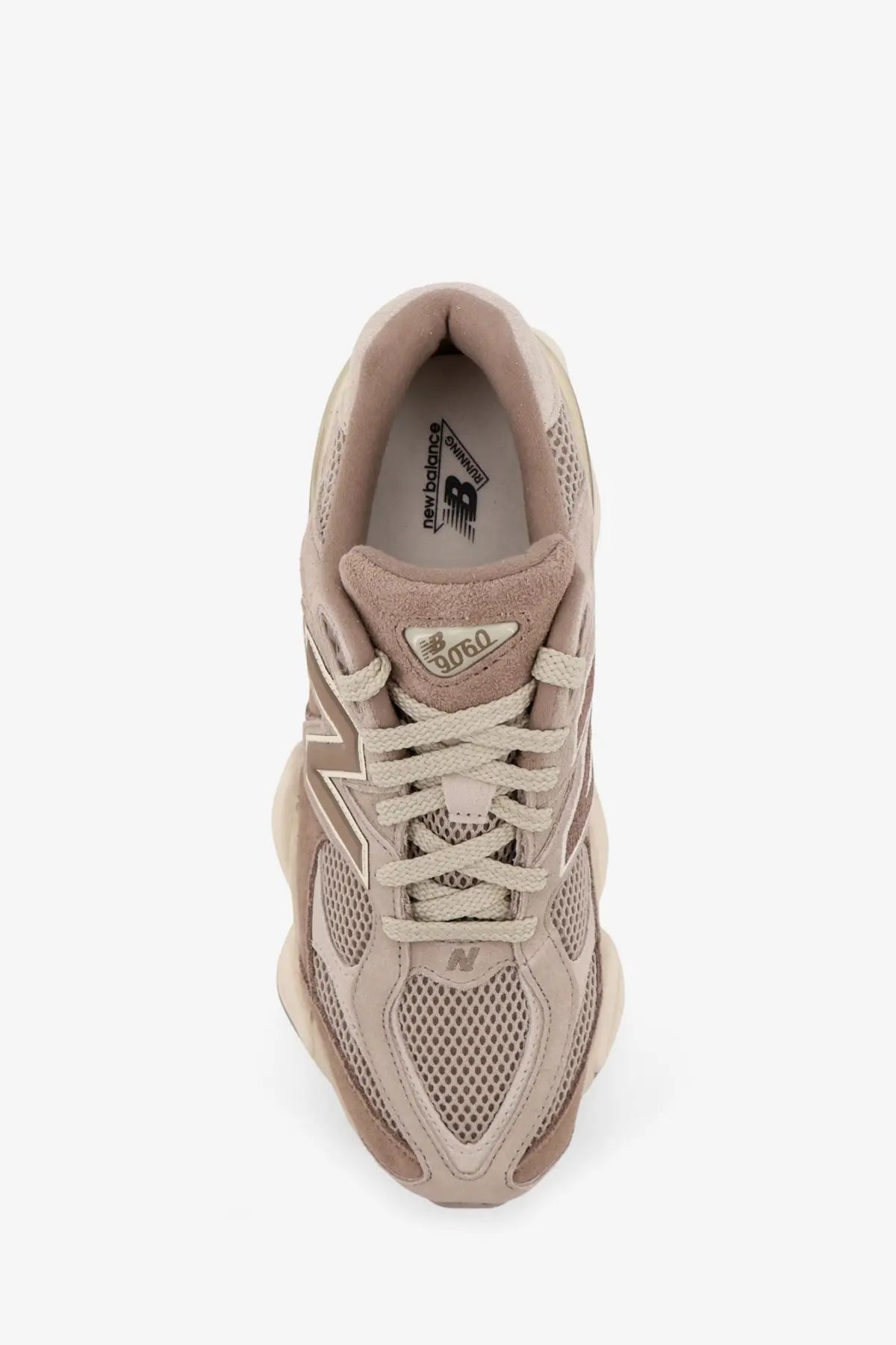 New balance men’s beige low top sneaker with mesh and suede upper white laces and chunky midsole