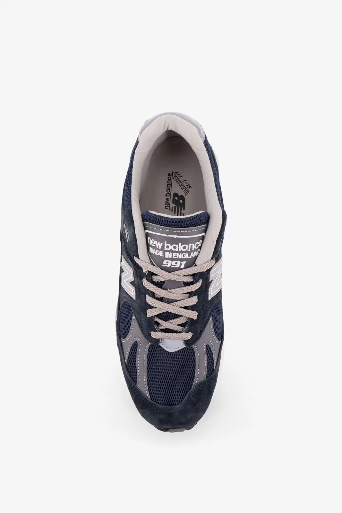 New Balance men’s suede low top sneakers in navy blue and gray with mesh and suede upper and white laces