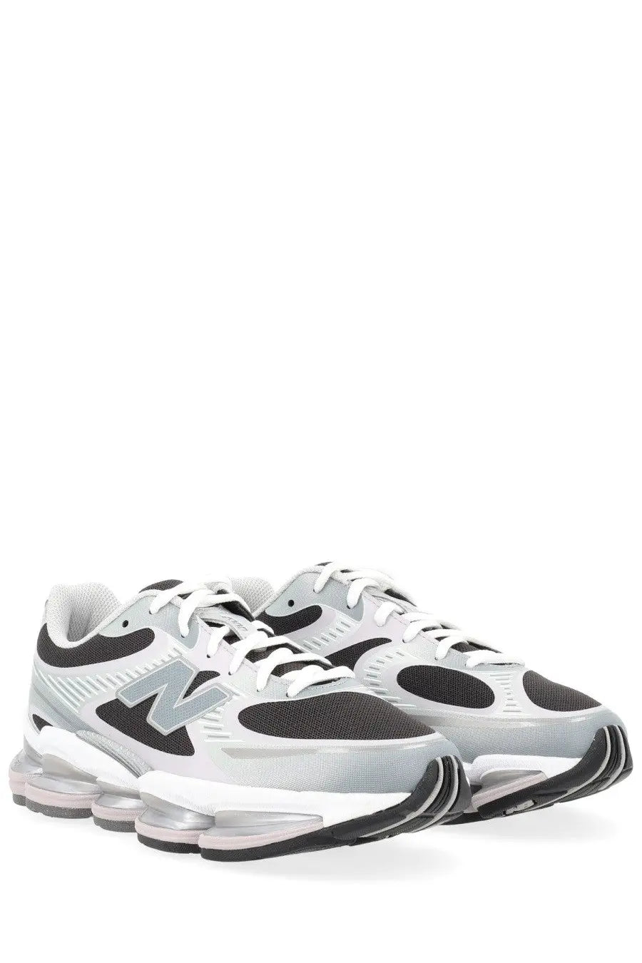 New balance unisex abzorb sneaker in grey with silver and black accents and a translucent air-cushioned sole