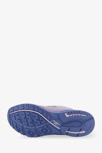 New Balance unisex mesh and suede sneakers in purple with blue accents and a textured rubber sole featuring cushion branding
