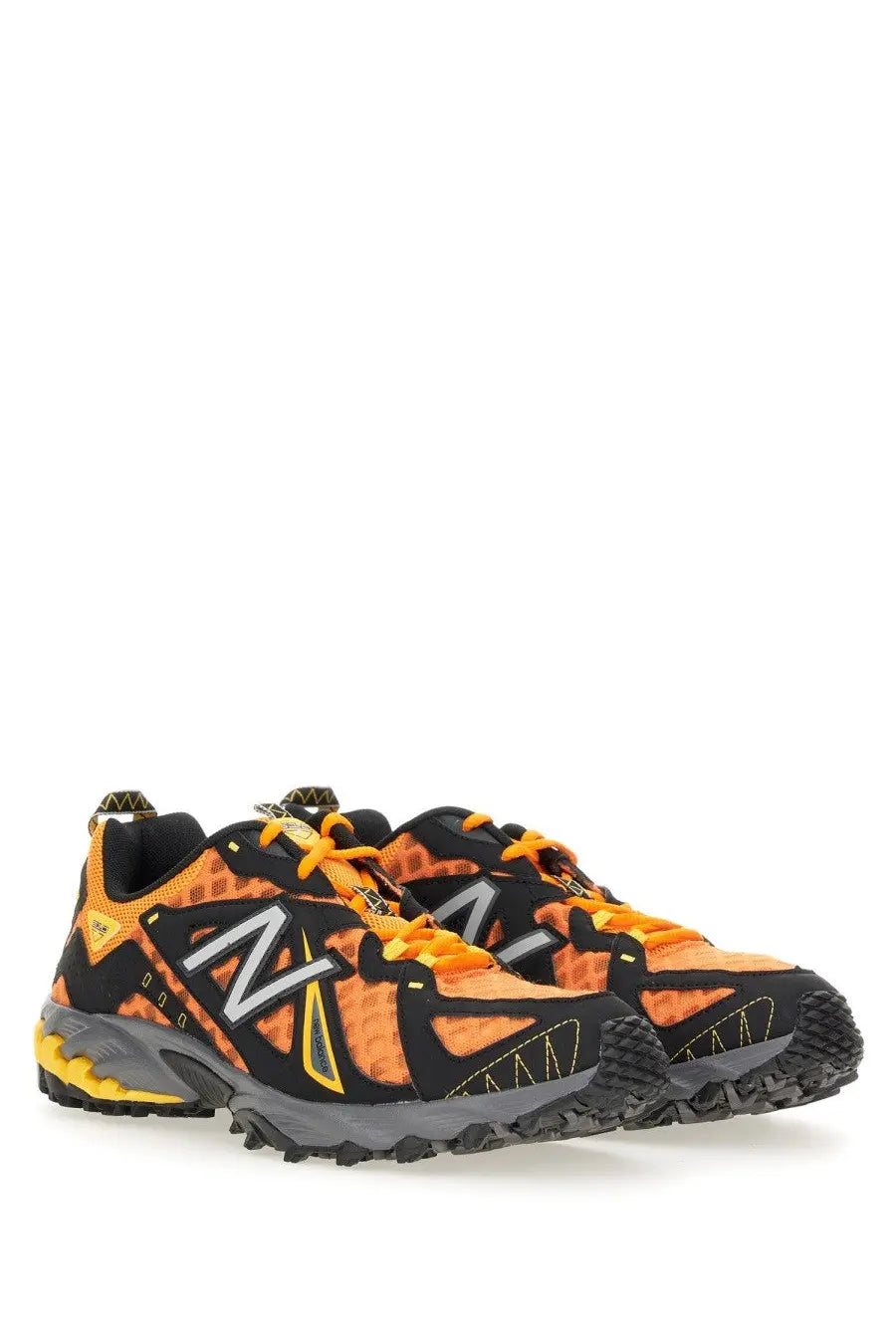 New balance unisex sneaker 610v1 yellow trail running shoes with vibrant orange black mesh and yellow accents for outdoor use