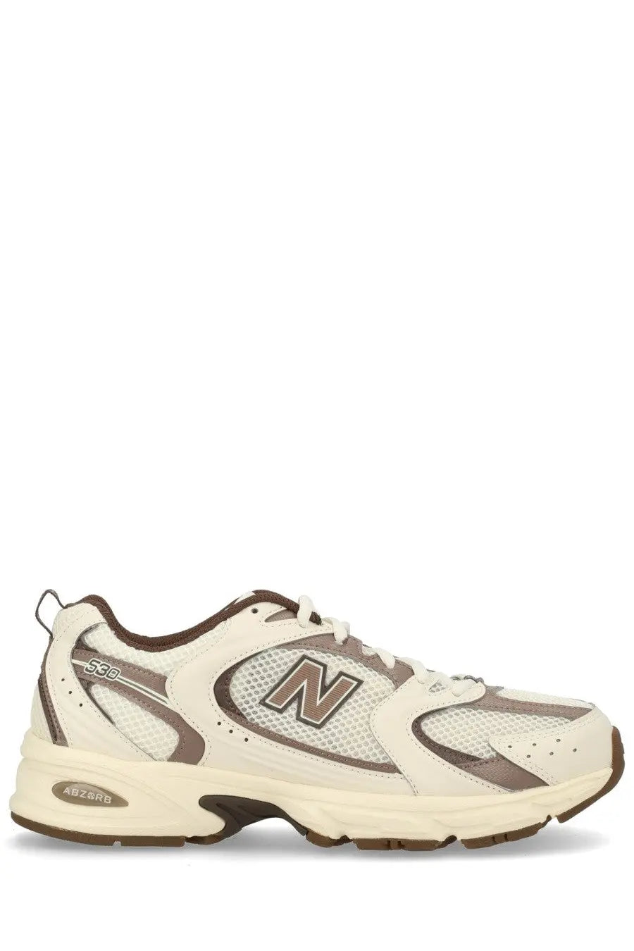 New Balance unisex sneaker beige featuring cream and brown mesh and synthetic overlays for lightweight comfort