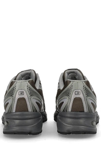 Gray and brown new balance 9260 unisex sneaker with mesh and synthetic upper and wave pattern on heel back side