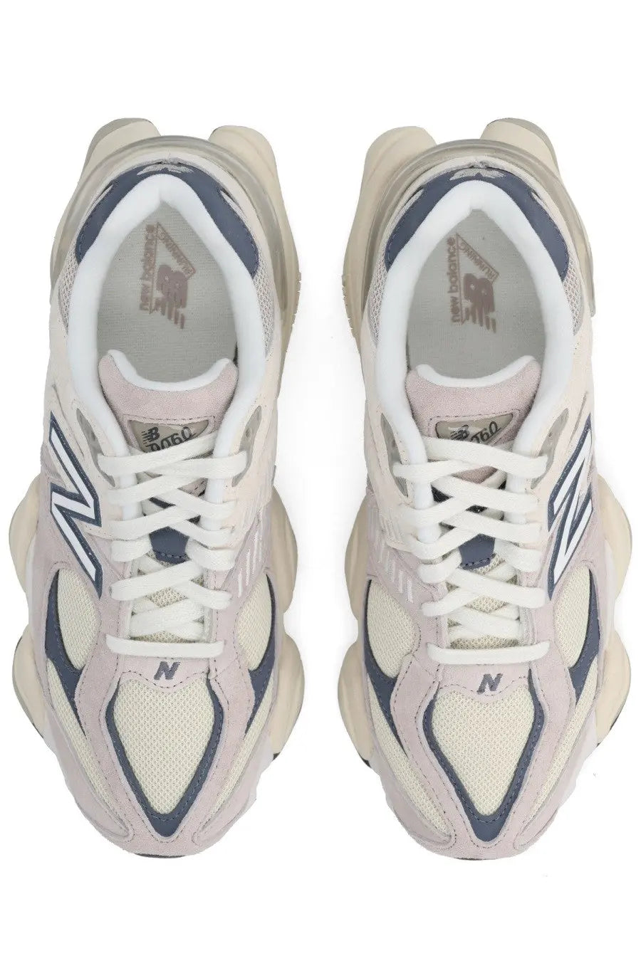 New balance unisex sneaker grey featuring cream and navy blue chunky retro-inspired design for casual wear