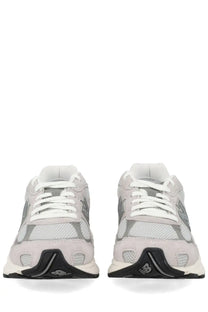 New Balance unisex sneaker grey with light gray and silver mesh and suede upper white laces and black rubber outsole