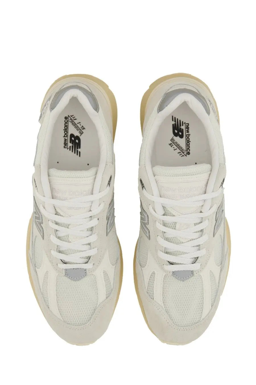 New Balance unisex sneaker U991 in white with silver mesh and suede upper and beige rubber sole