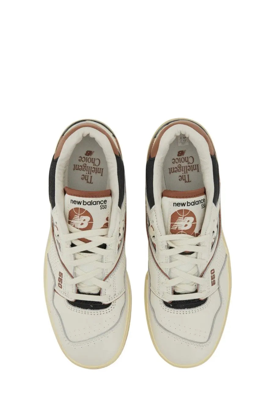 New balance unisex sneaker white leather 550 with black and tan accents for casual wear