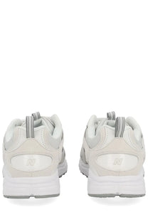 New Balance unisex sneaker white 990v4 with off-white gray suede and mesh uppers and subtle striped laces