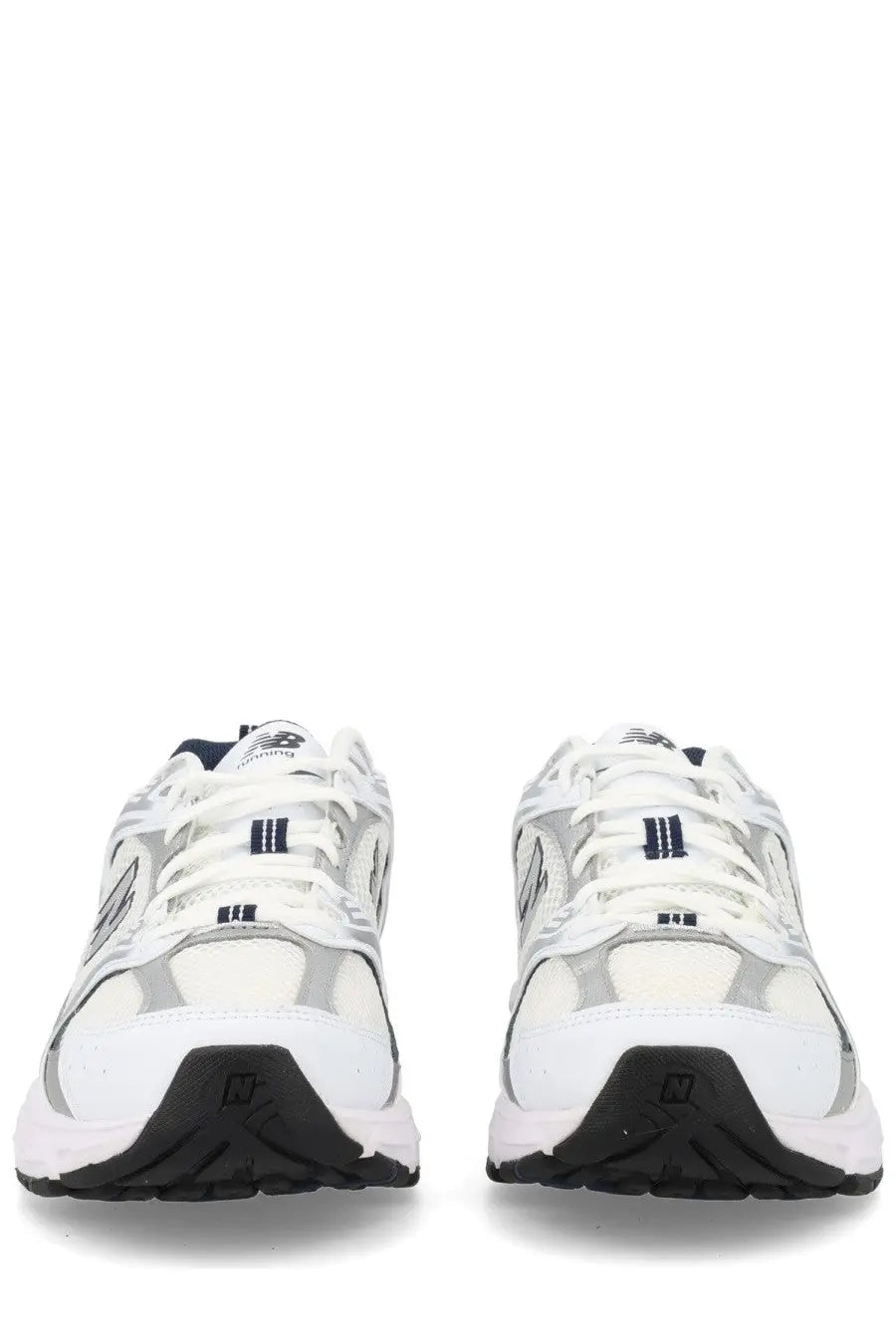 New balance unisex sneaker white with white and silver mesh upper and black rubber running soles