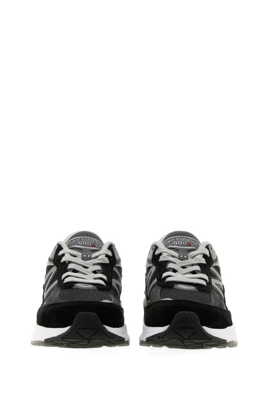 New balance women’s sneaker 990v6 black with black and gray mesh upper white laces and textured rubber sole