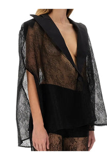 Nina Ricci women’s black lace cape with structured blazer collar and sheer overlay for elegant layering
