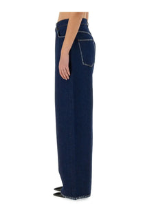 Dark indigo wide-leg denim trousers with a straight-cut silhouette and frayed hem from Nina Ricci women’s boyfriend jeans blue