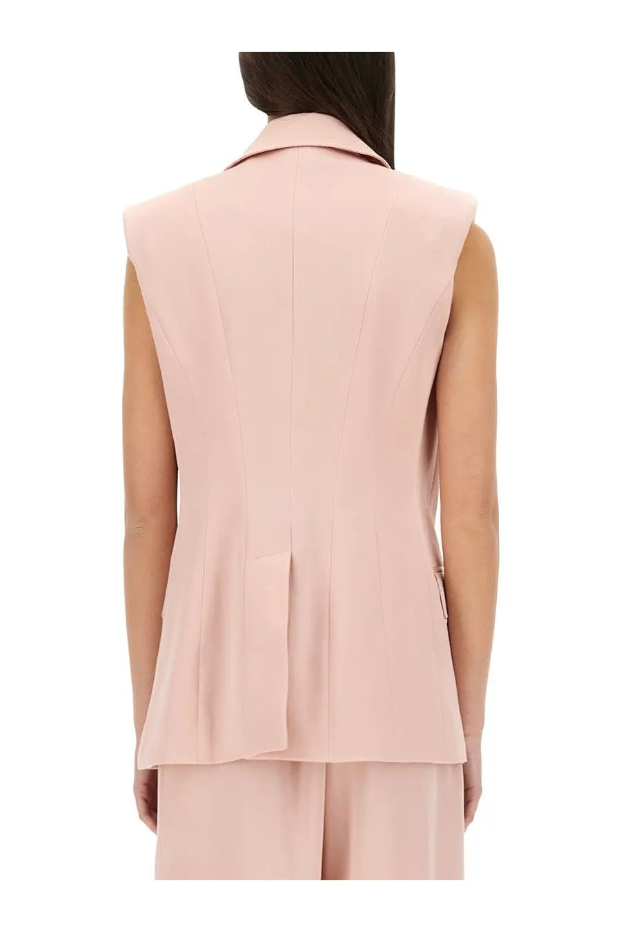 Nina Ricci women’s sleeveless pink blazer with a structured collar and tailored fit perfect for formal wear