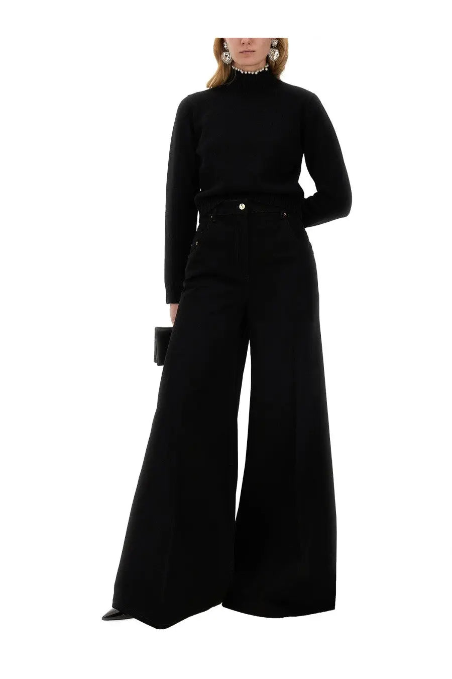 Nina Ricci women’s black high-waisted wide-leg trousers with a sleek tailored fit and subtle front pockets