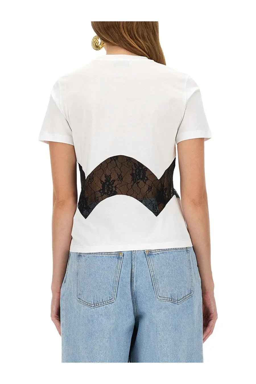 White t-shirt with a black lace panel across the back from nina ricci women’s jersey shirt collection