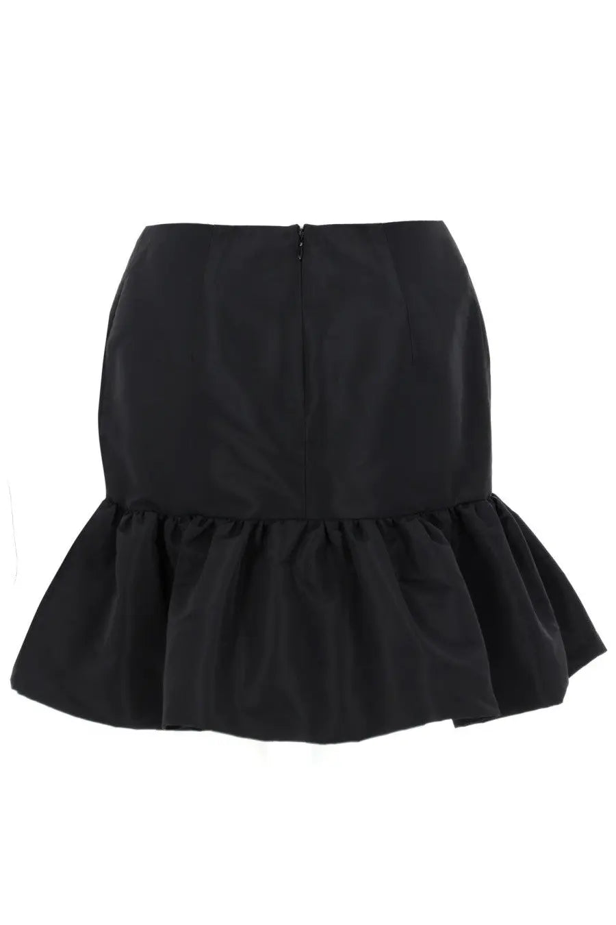 Black mini skirt with flared ruffle hem and central back zipper shown from the back by nina ricci women