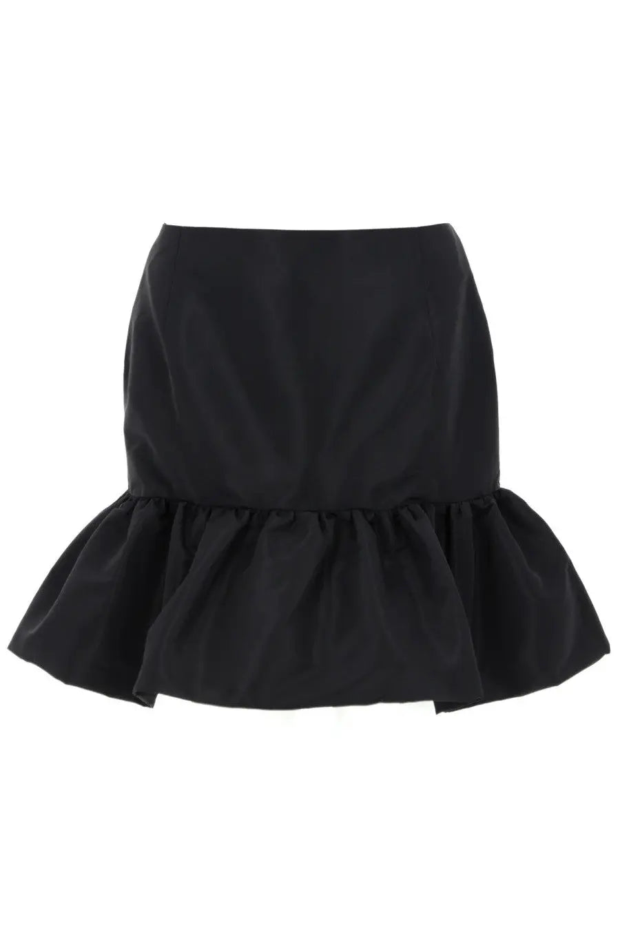 Nina Ricci women’s black satin mini peplum skirt with a flared ruffle hem perfect for stylish occasions