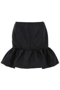 Nina Ricci women’s black satin mini peplum skirt with a flared ruffle hem perfect for stylish occasions