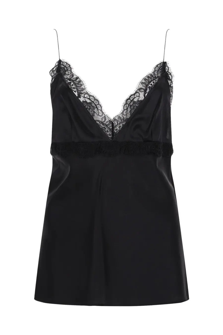 Nina Ricci women’s black satin camisole with delicate lace trim along the neckline and waistband