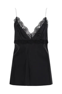Nina Ricci women’s black satin camisole with delicate lace trim along the neckline and waistband