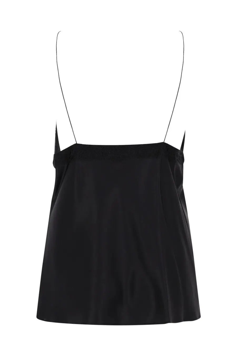 Black satin camisole with thin spaghetti straps by nina ricci womens neck top in black displayed from front