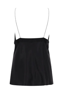 Black satin camisole with thin spaghetti straps by nina ricci womens neck top in black displayed from front
