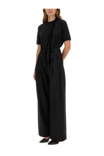 Black high-waisted wide-leg trousers with pleated front and matching belt from nina ricci womens shirt collection