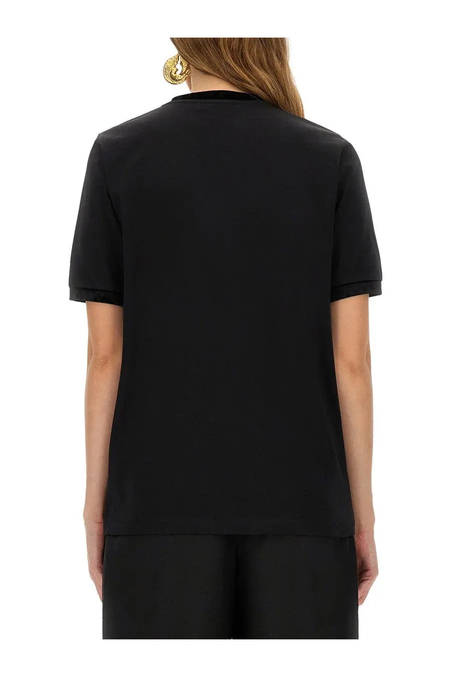 Black short-sleeved Nina Ricci women’s shirt with sleek design and subtle rolled cuffs perfect for casual wear