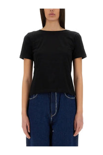 Nina Ricci women’s black short-sleeved shirt with simple round neckline and relaxed fit made from soft fabric