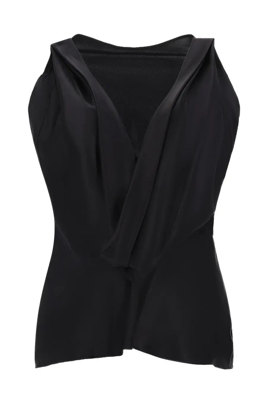 Nina ricci women’s black silk sleeveless top with draped asymmetrical neckline for elegant wear