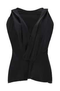 Nina ricci women’s black silk sleeveless top with draped asymmetrical neckline for elegant wear
